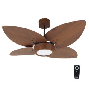 Ventilador de teto de quatro pás na cor marrom.