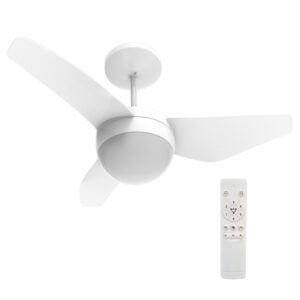 Ventilador de teto branco, com três pás, da marca Inspire.