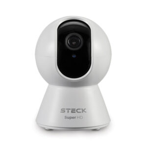 Câmera de Segurança Mini Wi-Fi Steck SMBC3BS1 Branco em fundo branco.