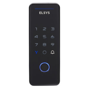 Fechadura Digital Elsys Senha e TAG Tecno Preta Sobrepor em fundo branco.