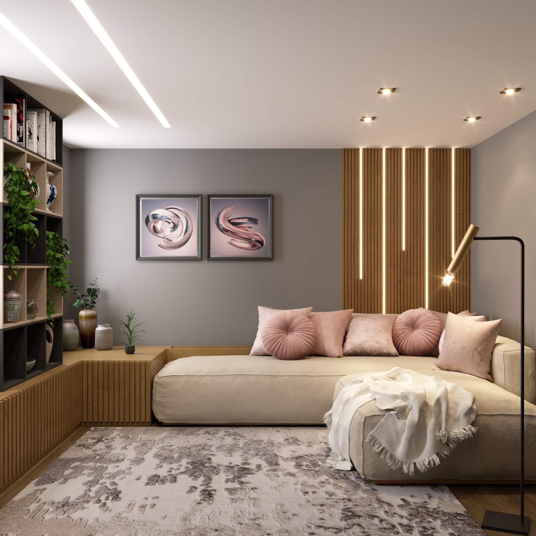 iluminação para sala de estar: Almofada Tony Veludo Taupe Inspire em sofá de sala