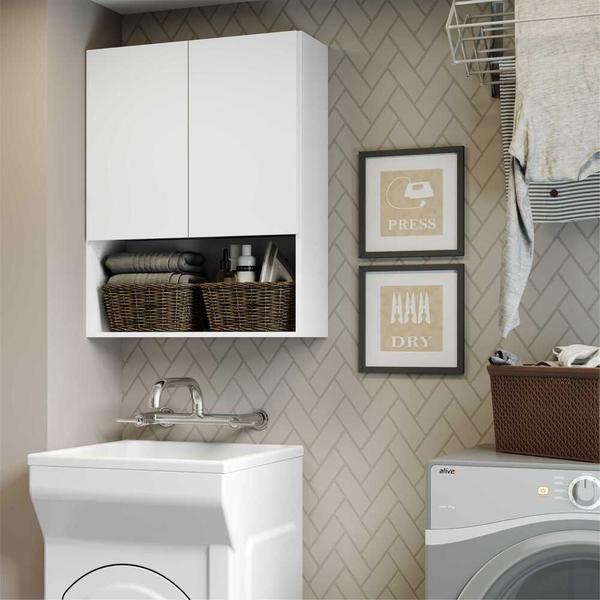 Armário de banheiro planejado: Armário De Banheiro Com 02 Portas Branco acima de tanque