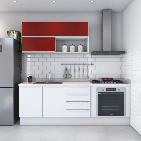 cores de armário de cozinha planejado: Armário Aéreo com 2 Portas Basculante em MDP Bordô e Branco