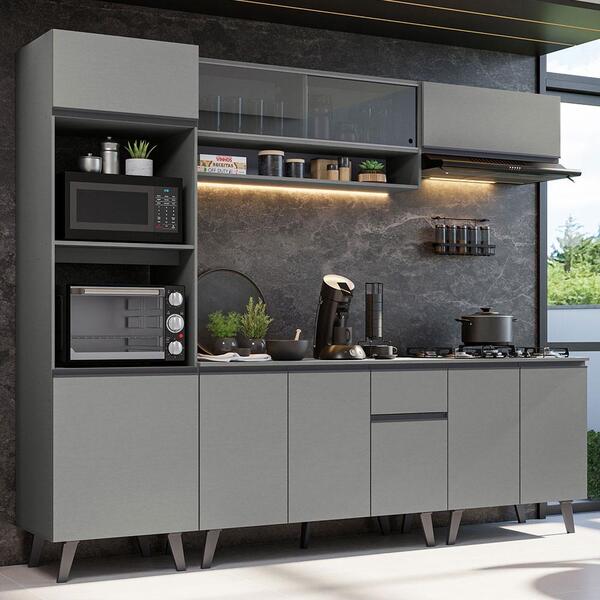 cores de armário de cozinha planejado: Armário De Cozinha Completa Cinza Nice Madesa