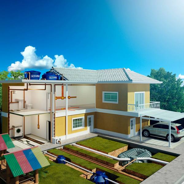 tamanhos de caixa d'água: casa em construção com Caixa d’água Polietileno 1.000L Azul Fortlev