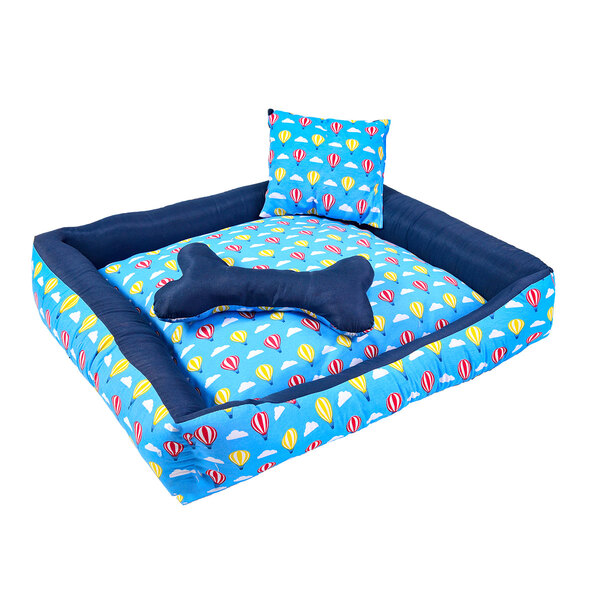 Casa confortável para Pet: Caminha De Cachorro Azul Com Almofadas + Colchonete Pet