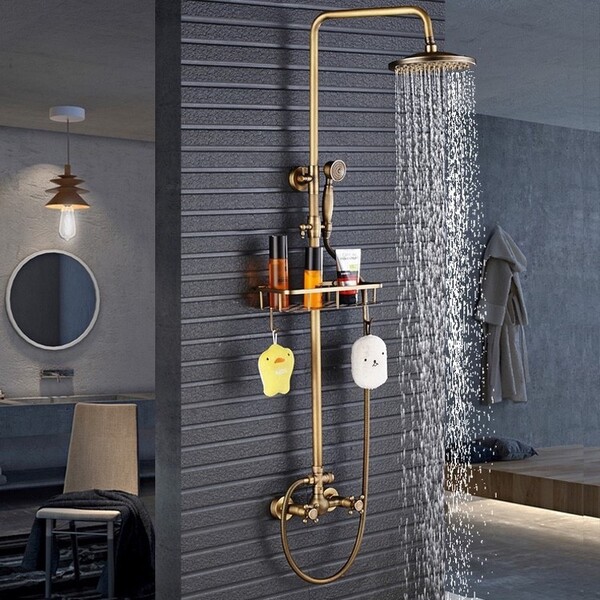 Chuveiros de luxo: Chuveiro Ducha Misturador Banheira Vintage Bronze ligado