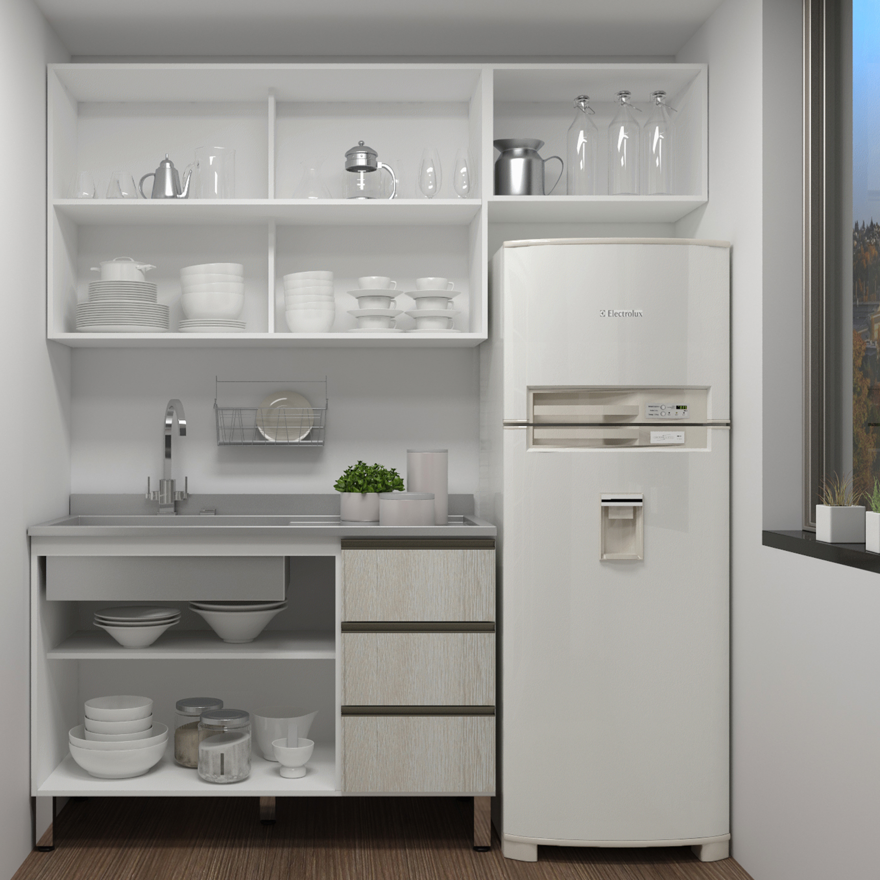 Ideias para armário de cozinha planejado: Cozinha Compacta com Gabinete