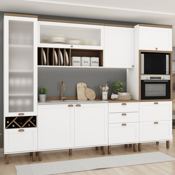 cores de armário de cozinha planejado: Cozinha Completa Iluminata com 7 Portas e 5 Gavetas em Branco/ébano