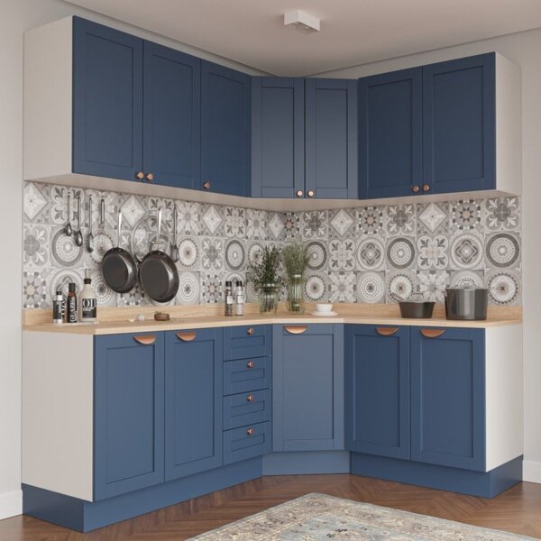 Armários de cozinha azul: canto com Armário de cozinha azul modulada 6 peças