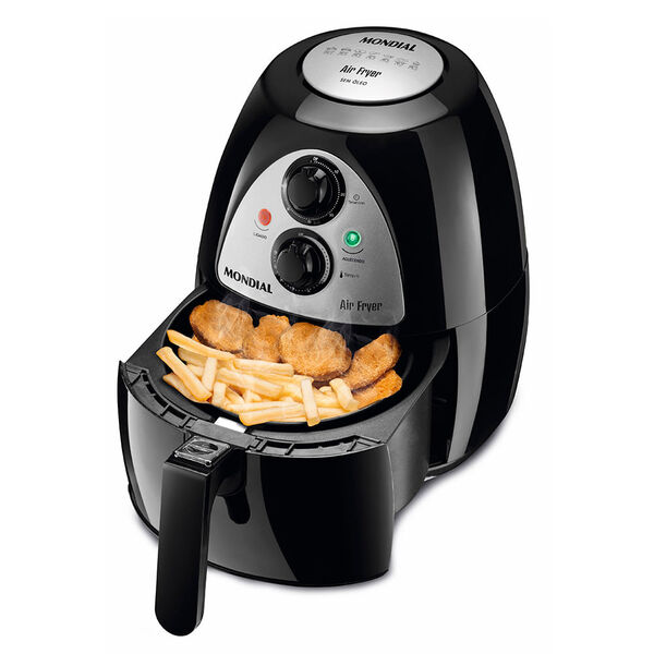Air fryer gasta muita energia: Air Fryer Mondial com nuggets e batata frita