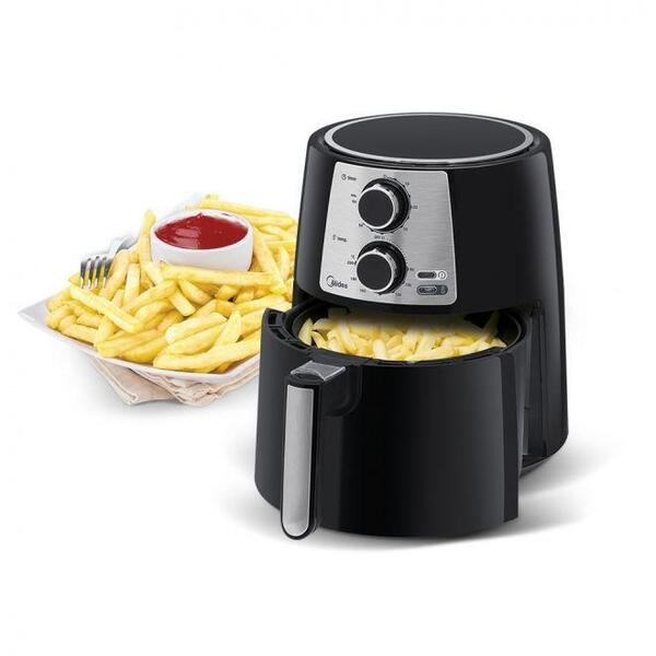 Qual Air Fryer Comprar: Air Fryer Midea preta 220v com batata frita