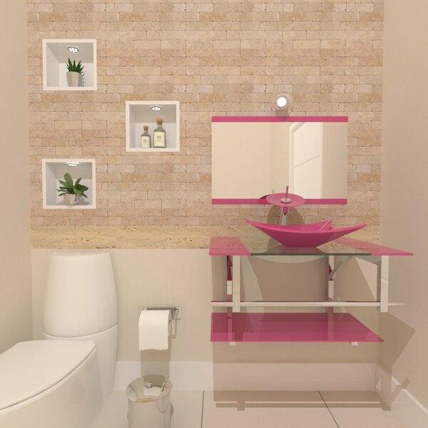 tons de rosa: Gabinete de vidro Inox com Cuba Retangular Rosa