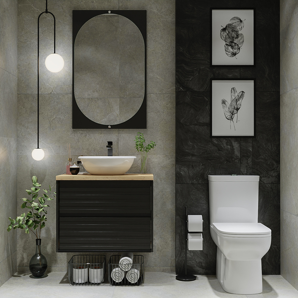 Banheiro escuro: Gabinete para Banheiro Preto Agardi em lavabo