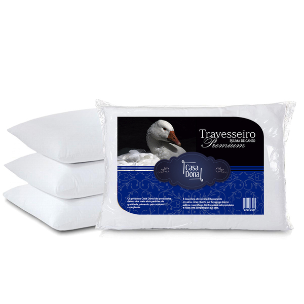Tipos de travesseiro: Kit 4 Travesseiros Pluma de Ganso Premium 50x70cm Casa Dona