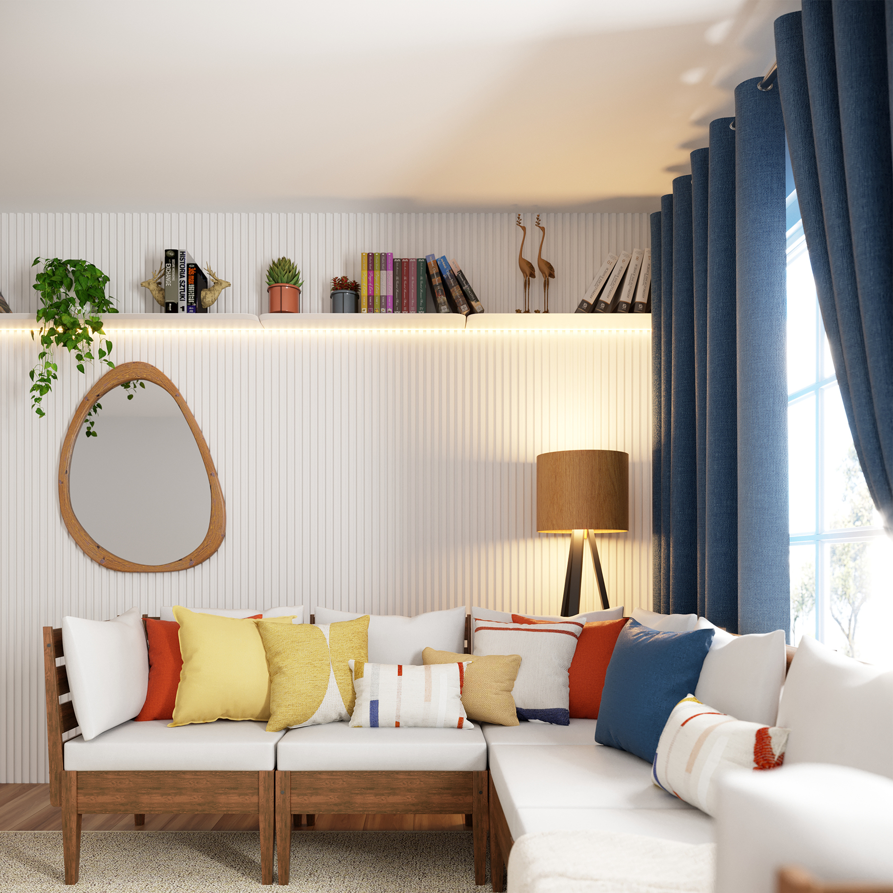 iluminação decorativa: sala com Luminária de Chão de Madeira Freijó 1,50m 
