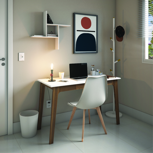 Luminária de mesa preta e vermelha Loki Inspire em escritório home-office