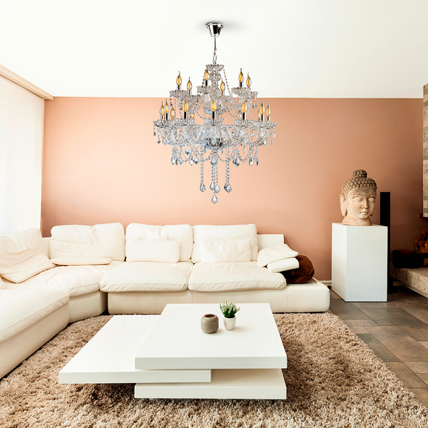 luminaria: lustre de cristal com 18 lâmpadas