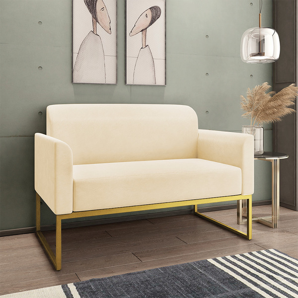 Cores de Sofá: sala com Sofá Marisa Suede Bege Base Industrial Dourada