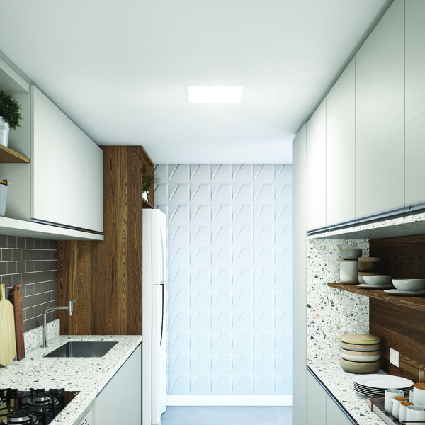 qual melhor luminária led para cozinha: Painel de LED de Embutir Luz Branca em cozinha pequena