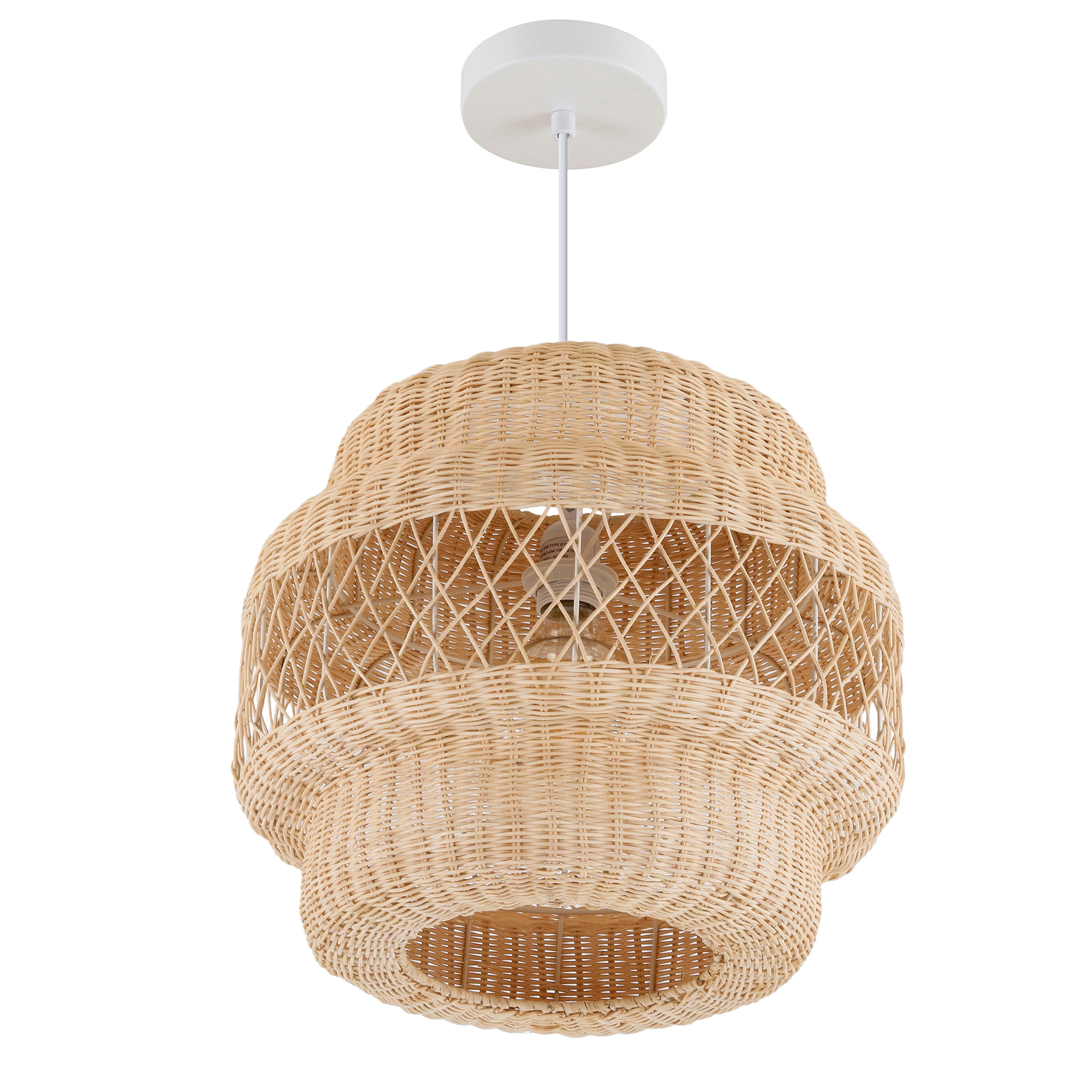 iluminação decorativa: Pendente com 1 Lâmpada de Fibra e Metal Branco E Bege