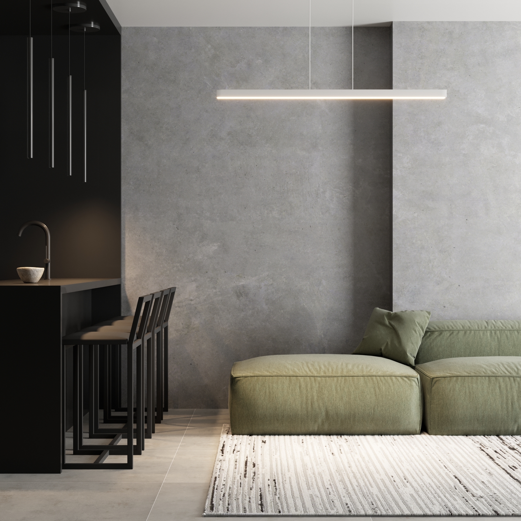 iluminação linear: Pendente Linear com LED Metal Branco em sala