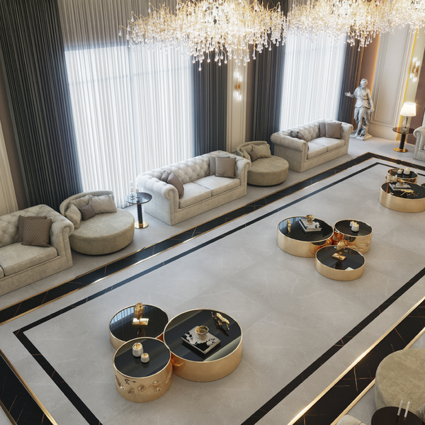 Piso que imita mármore: sala de espera com Piso Vinílico Chateau Decor Chantilly Arquitech
