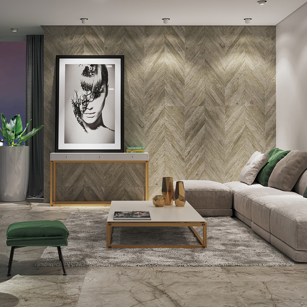 Paredes com porcelanato: sala com Porcelanato Interno Acetinado Memory Decor Portinari