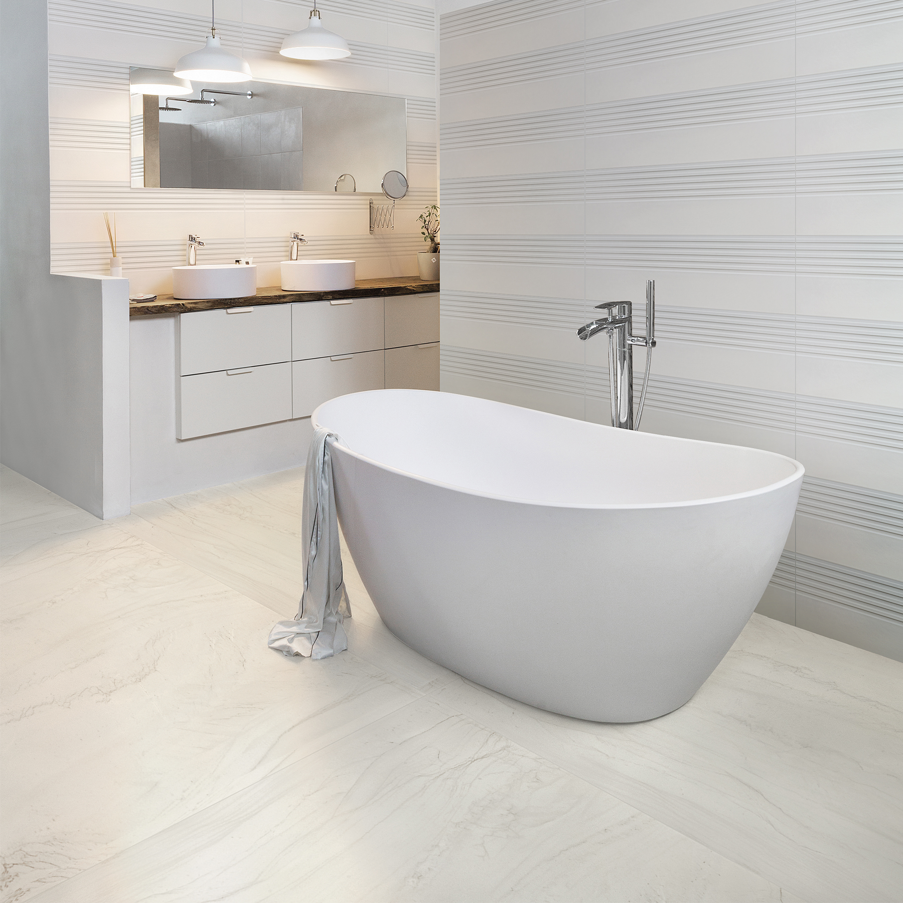 Porcelanato na parede banheiro: banheiro revestido em Porcelanato Mont Blanc Natural Portobello