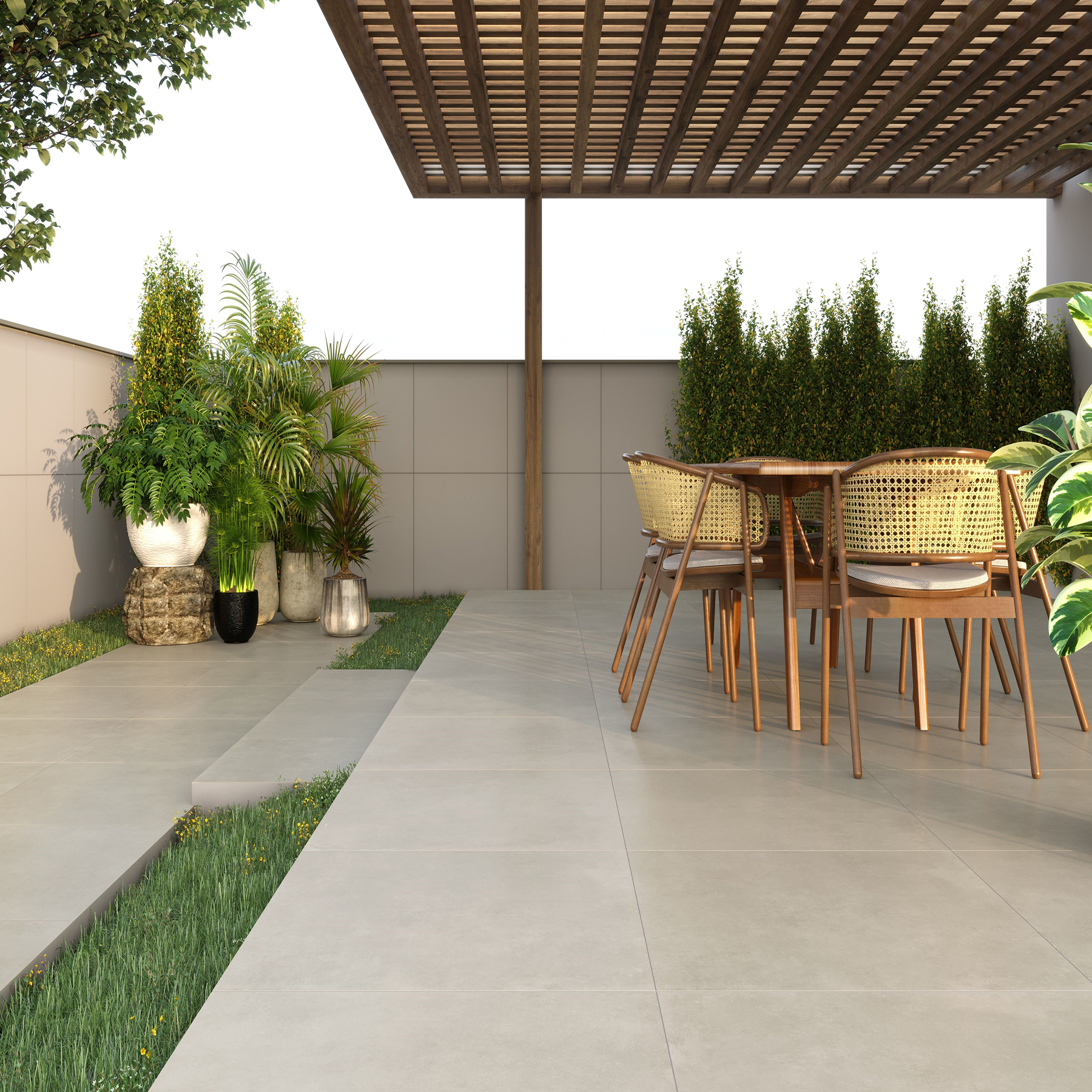 piso rústico para área externa: porcelanato acetinado cimento eliane