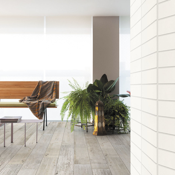 Ambientes com porcelanato: sala com Porcelanato Californian Wood Natural Portobello