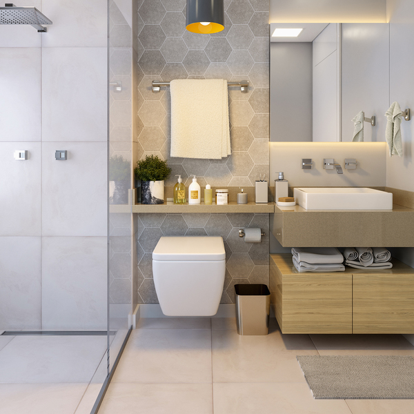 Paredes com porcelanato: banheiro com Porcelanato Interno Esmaltado Acetinado Nord Ris Portobello
