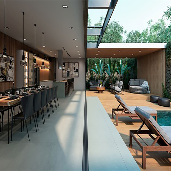 Ambientes com porcelanato: área gourmet com Porcelanato acetinado Paviment Gray Incesa