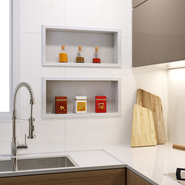 Cozinha clean: Porcelanato Acetinado Opera Covelano Portinari em parede de cozinha