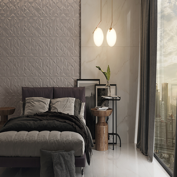 Paredes com porcelanato: quarto com Porcelanato Interno Polido Solene WH Portinari
