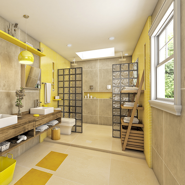 Porcelanato na parede banheiro: banheiro revestido com Porcelanato Broadway Cement Natural Portobello