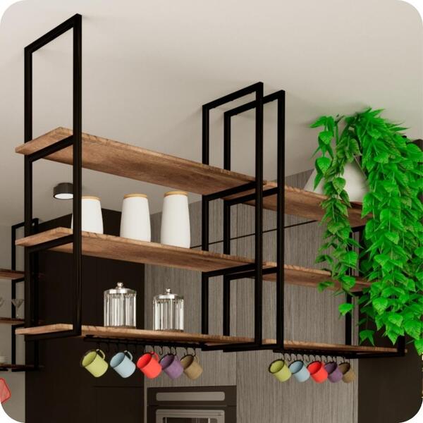 Armario de cozinha estilo industrial: Prateleira Estilo Industrial Suspensa Teto Cozinha 80cm