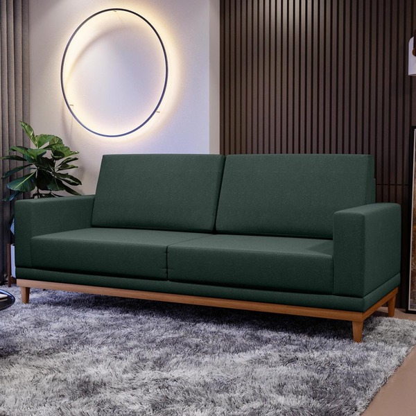 Sofá de linho: sala com Sofá 3 Lugares Kayrós Linho Verde Mpozenato