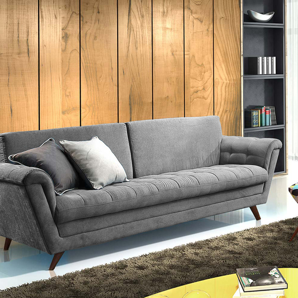 Sofá estilo industrial: sala com Sofá Chumbo em Veludo