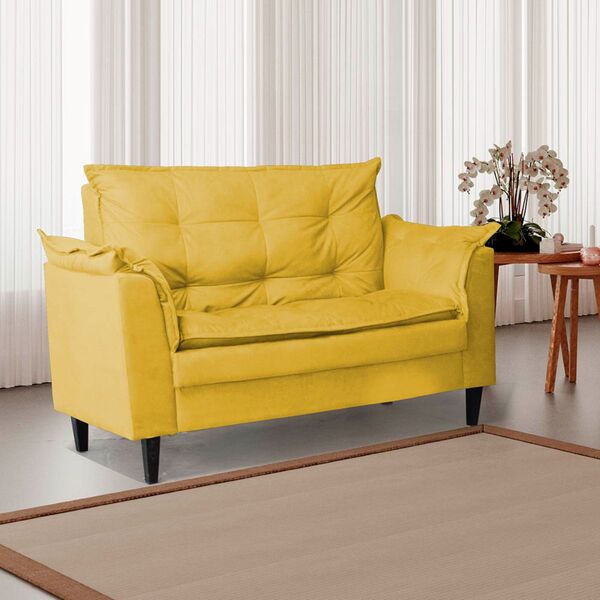 Cores de Sofá: sala com Sofá 2 Lugares Daiane em Suede Amarelo