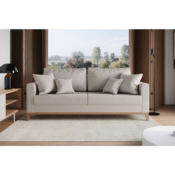 Sofá de linho: sala com Sofá Beny Base de Madeira Linho Cotton Cru