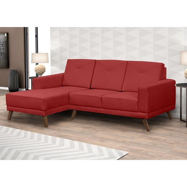 Sofá com chaise: sala com Sofá com chaise 3 lugares em Suede Vermelho