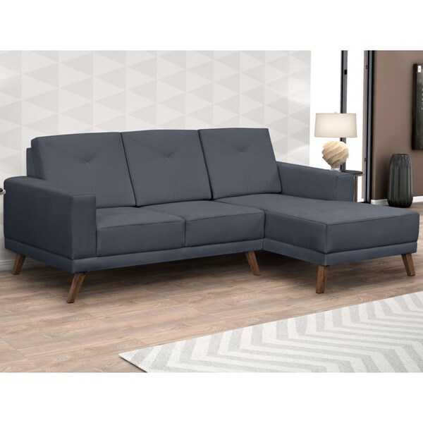 Como limpar sofá de suede: sala com Sofá 3 lugares com chaise azul