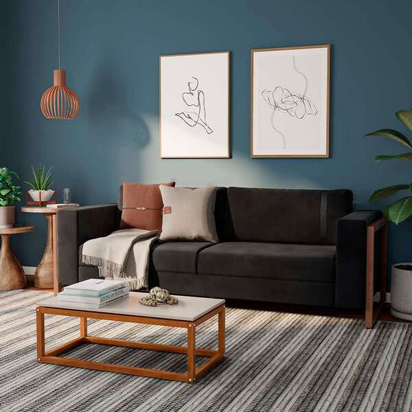 Sofá estilo industrial: sala com Sofá de Veludo Lin
