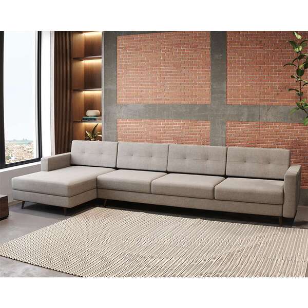 Sofá com chaise: sala com Sofá com chaise 4 lugares de linho