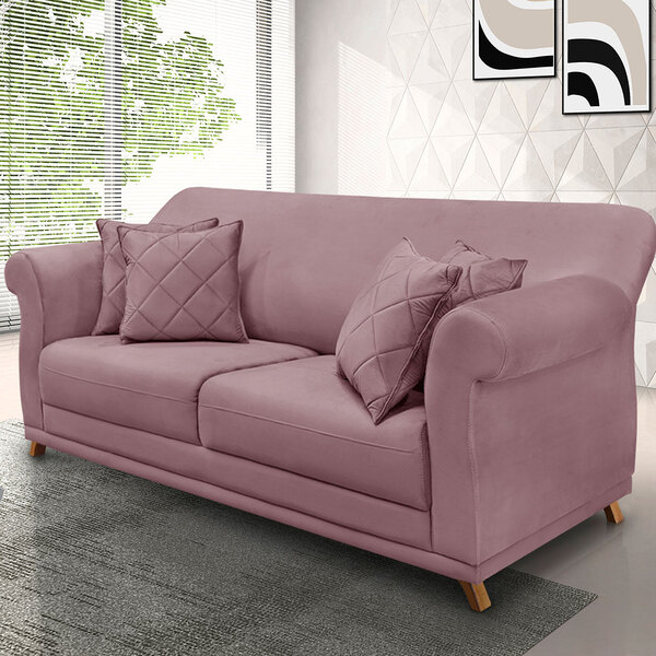 Cores de Sofá: sala com Sofá Living 3 Lugares em Veludo Lilás