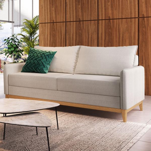 Sofá de linho: sala com Sofá Lugano 3 Lugares Linho Off White