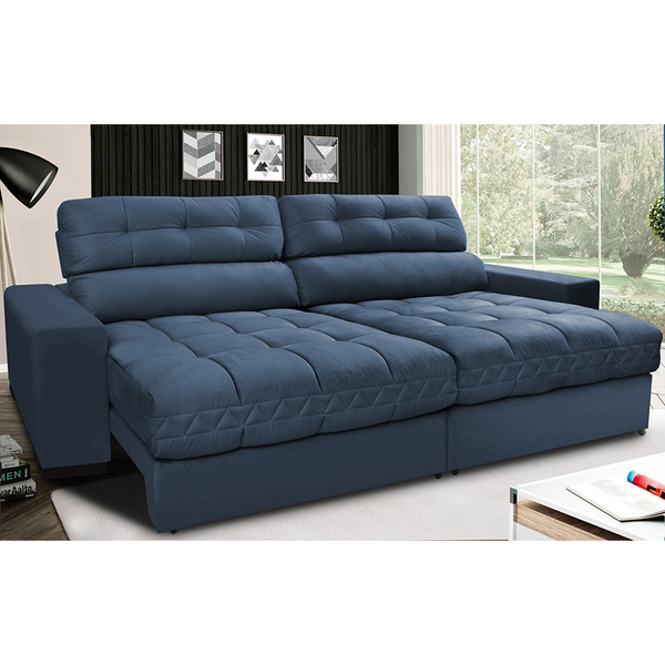Cores de Sofá: sala com Sofá Retrátil e Reclinável em Suede Azul