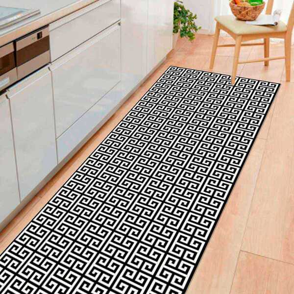 Tapete de cozinha: Passadeira Cozinha Corredor Grego Antiderrapante 66x240cm
