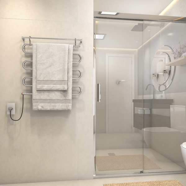 Toalheiro Térmico Portátil Inox em banheiro